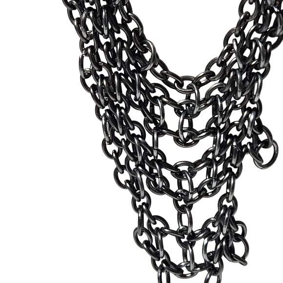 Heavy Metal Chain Bib Necklace Silver Tone Gothic Steam Punk Fashion Jewelry - Picture 2 of 5